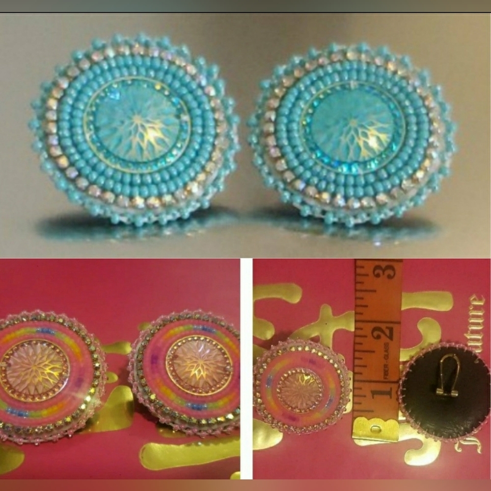 2 Pair Beaded Earrings 1 Turquoise 1 Pink